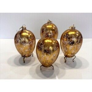 Vintage WC Poland Ornaments Set Blown Glass Egg Gold Painted Heirloom Christmas